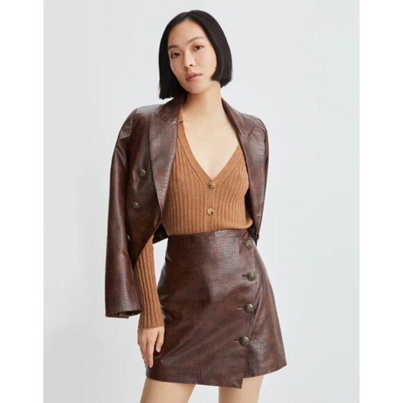 💕VERONICA BEARD💕 Cooke Vegan-Leather Dickey Jacket ~ Chicory Brown 2 NWT - Picture 4 of 16